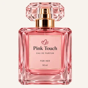 Parfum Pink Touch Eau de Parfum pentru femei 50 ml, flacon roz cu detalii aurii.